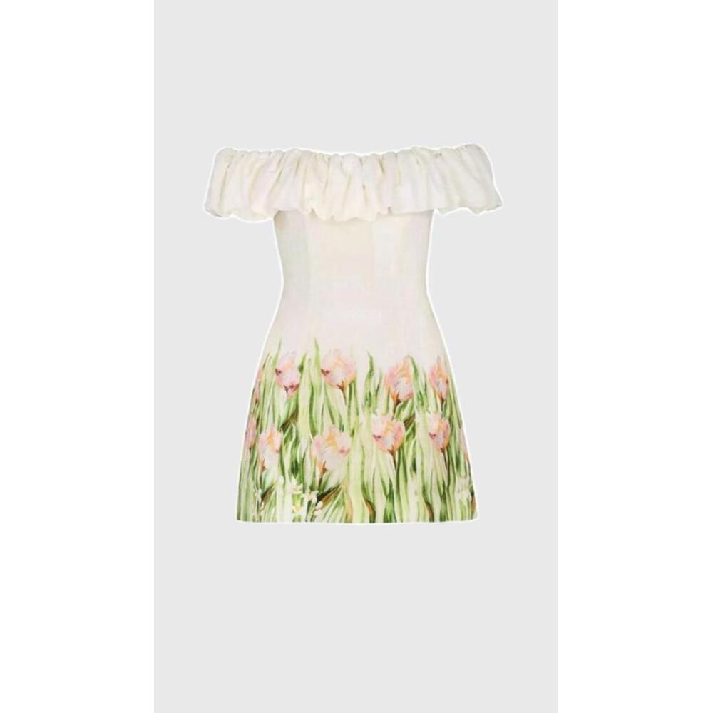 $495 Nicholas The Label Uma Ruffed Off The Shoulder Mini Floral Dress Size 2 - Picture 2 of 14